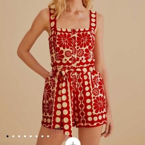 Farm Rio Red Palermo Sleeveless Romper Size XXS